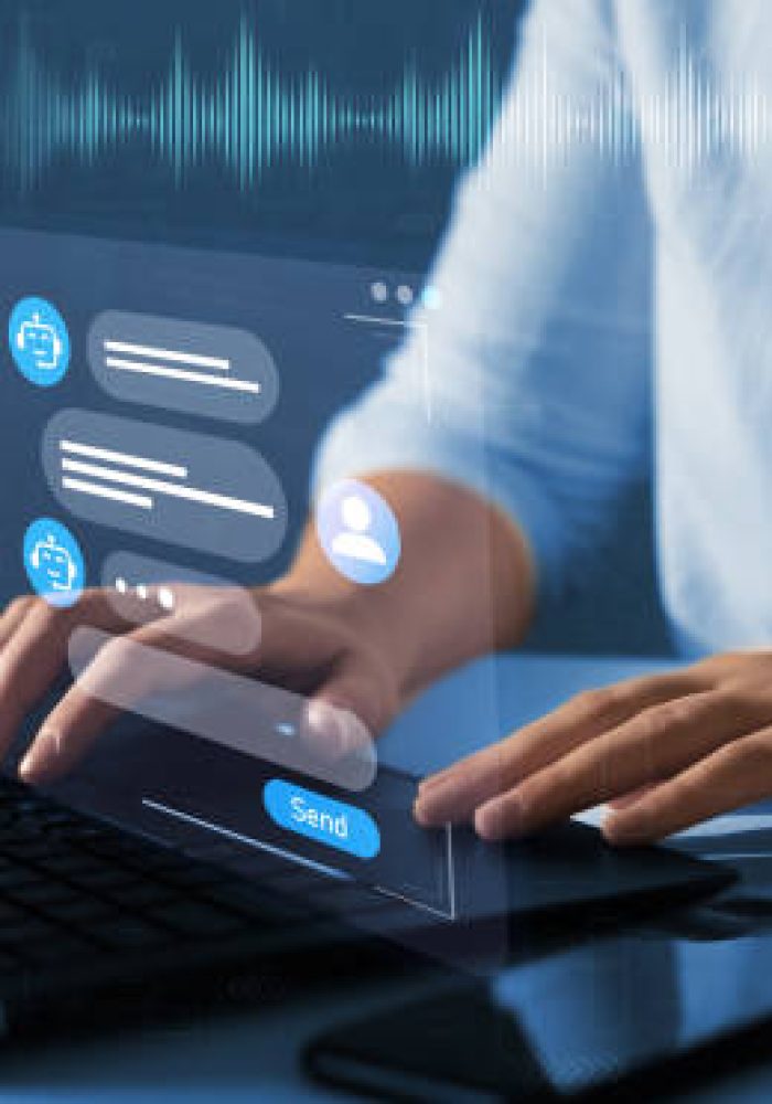 Chat bot service concept. Customer using online service with chat bot to get support